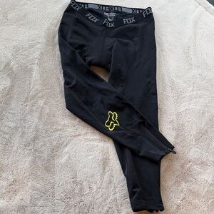 Fox Black Compression Leggings / Padded Pants with Yellow Fox Head Logo